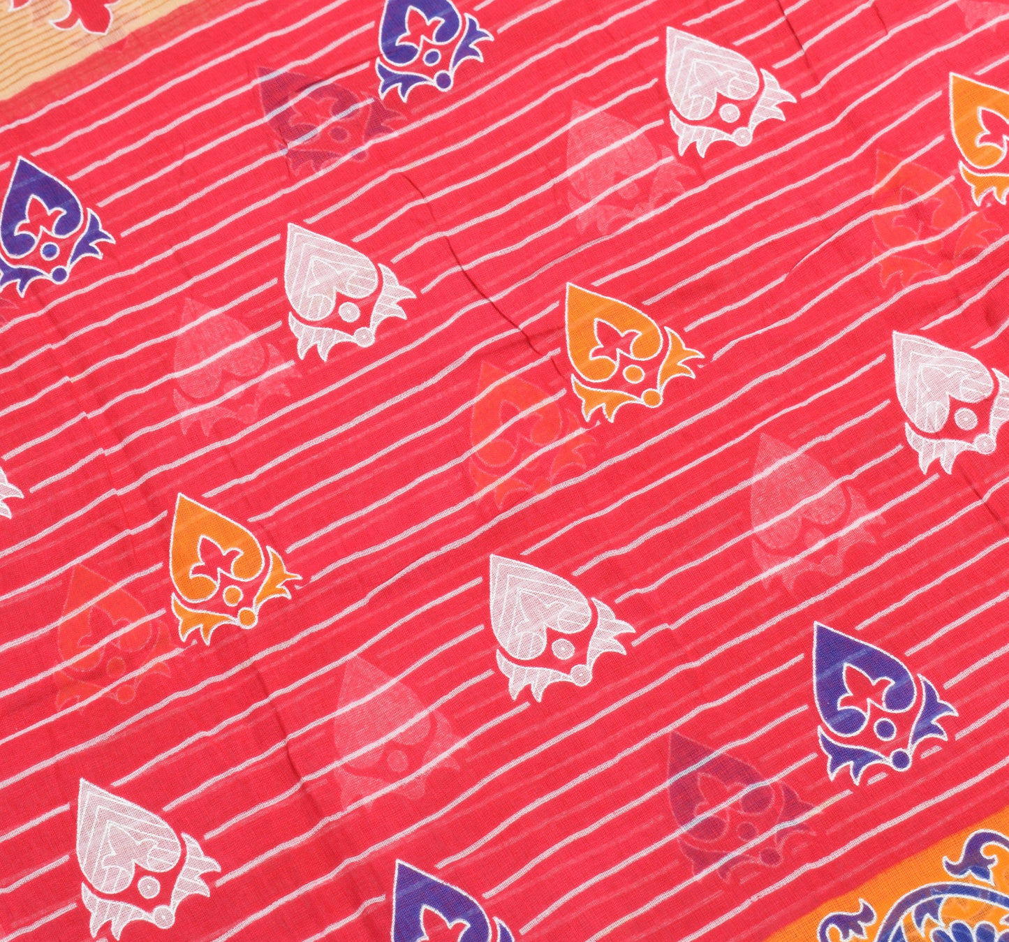 Sushila Vintage Dark Pink Saree 100%Pure Cotton Printed Geometrical Craft Fabric