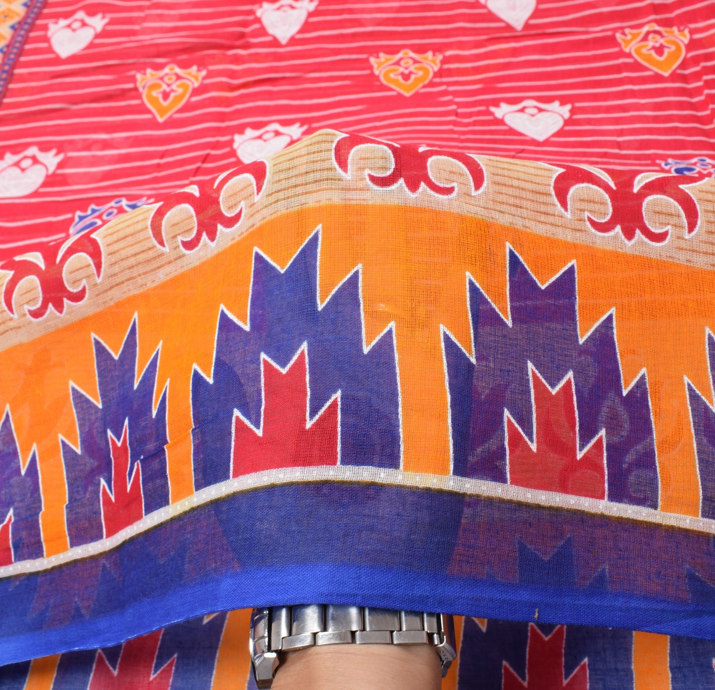 Sushila Vintage Dark Pink Saree 100%Pure Cotton Printed Geometrical Craft Fabric