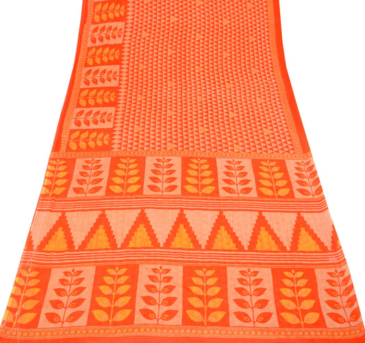 Sushila Vintage Orange Saree Geometrical Pure Cotton Printed Soft Craft Fabric