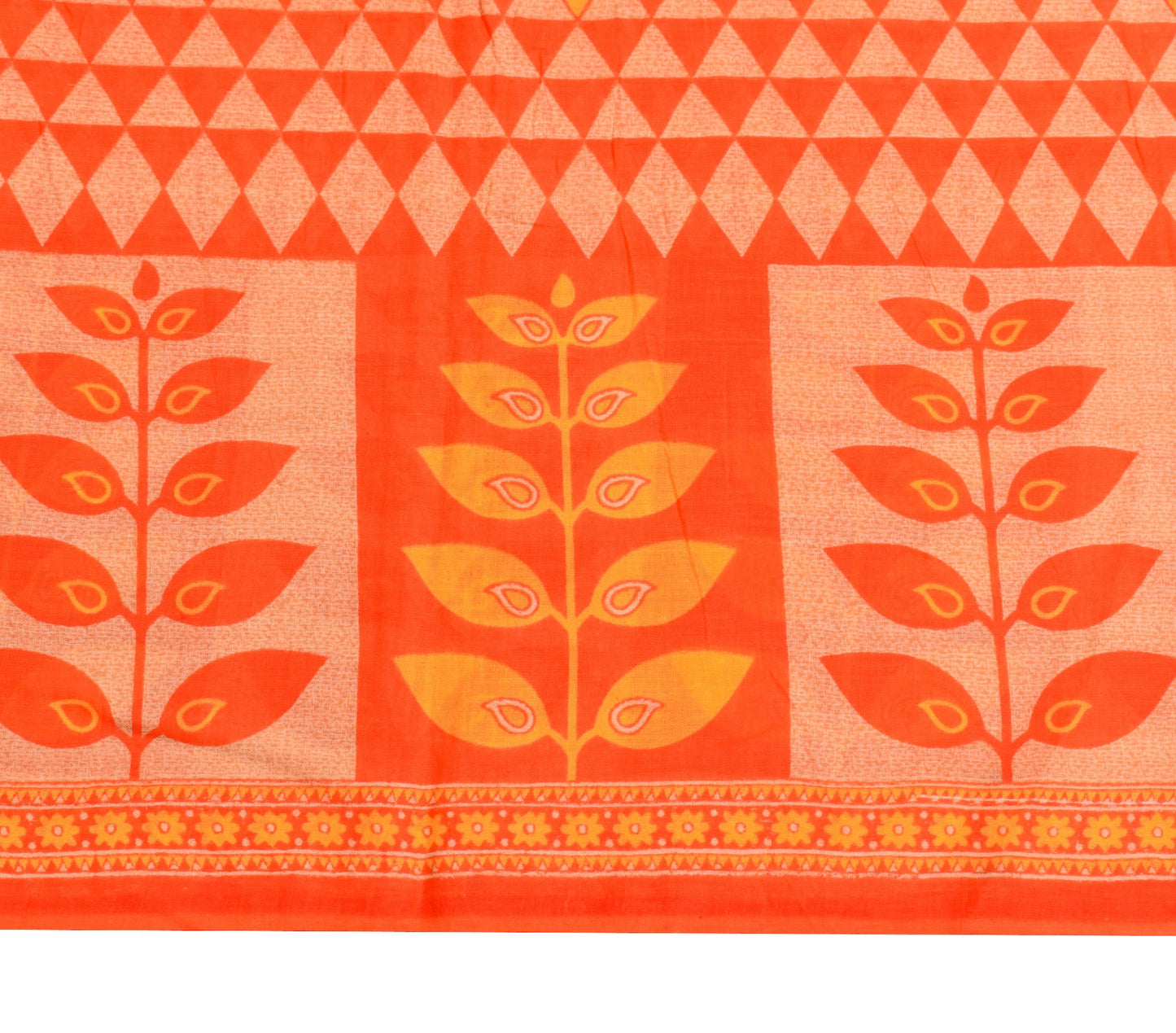 Sushila Vintage Orange Saree Geometrical Pure Cotton Printed Soft Craft Fabric