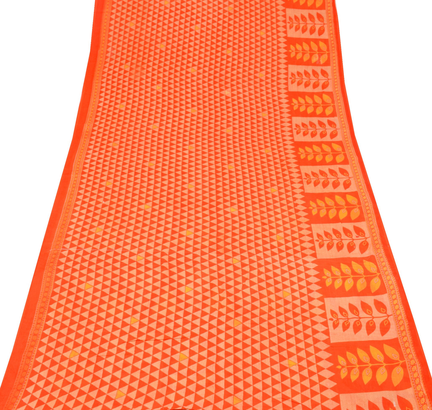 Sushila Vintage Orange Saree Geometrical Pure Cotton Printed Soft Craft Fabric