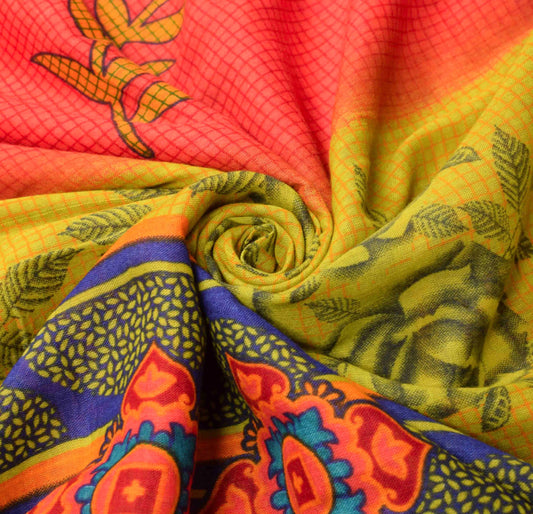 Sushila Vintage Checks Floral Saree Pure Cotton Printed Soft Multi-Color Fabric