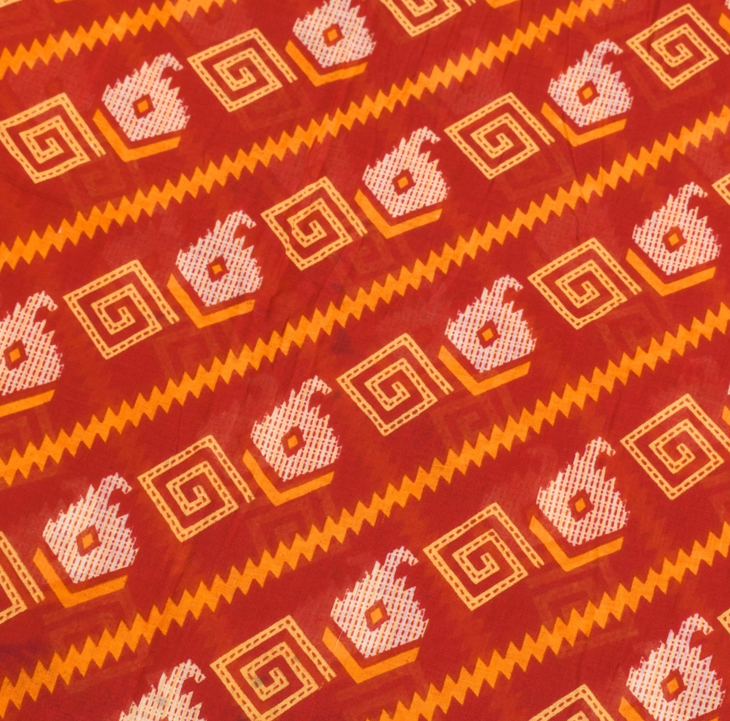 Sushila Vintage Red Orange Saree 100% Pure Cotton Printed Sari Soft Craft Fabric