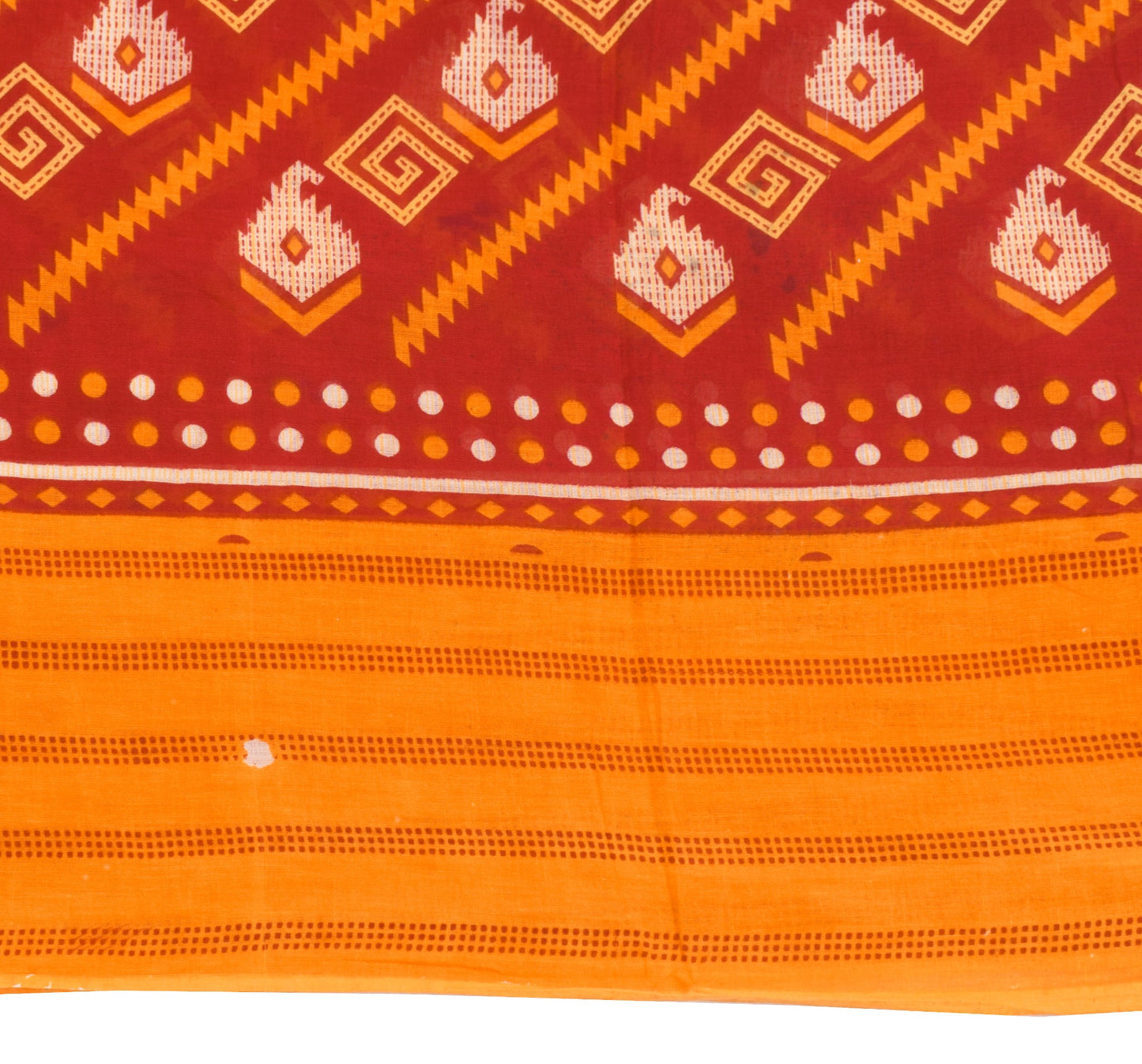 Sushila Vintage Red Orange Saree 100% Pure Cotton Printed Sari Soft Craft Fabric