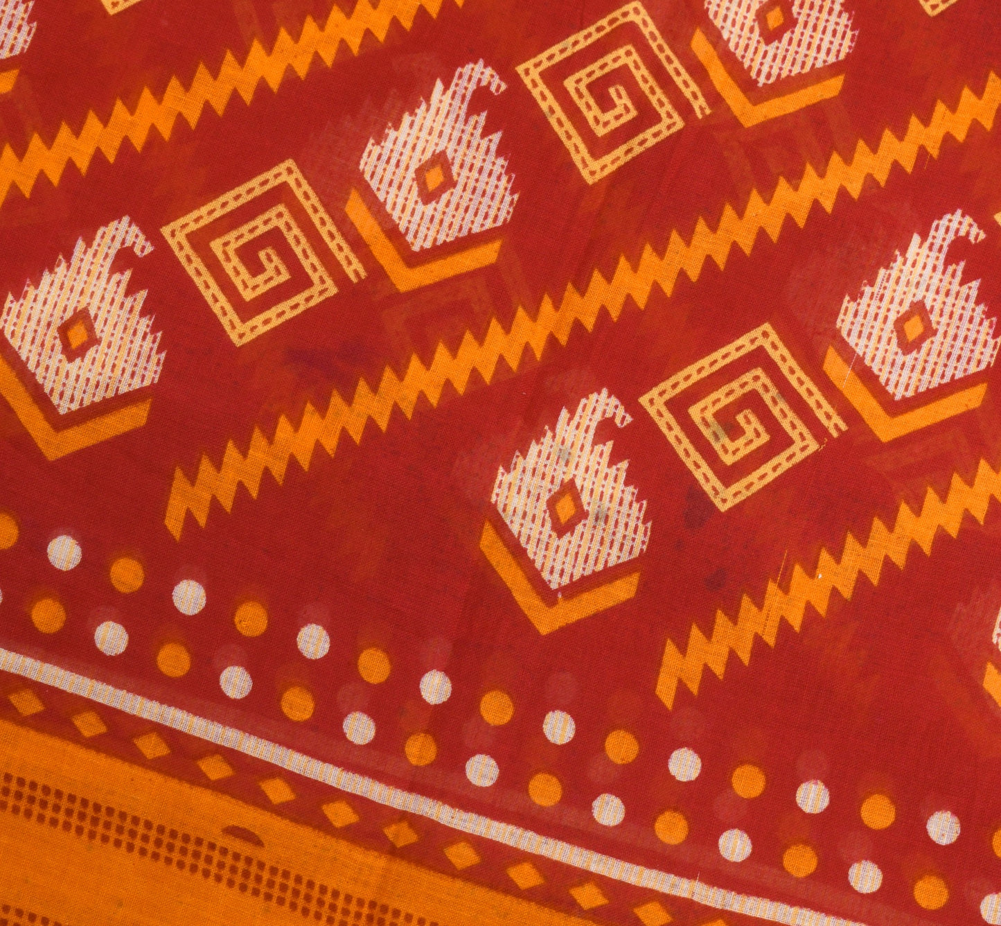 Sushila Vintage Red Orange Saree 100% Pure Cotton Printed Sari Soft Craft Fabric