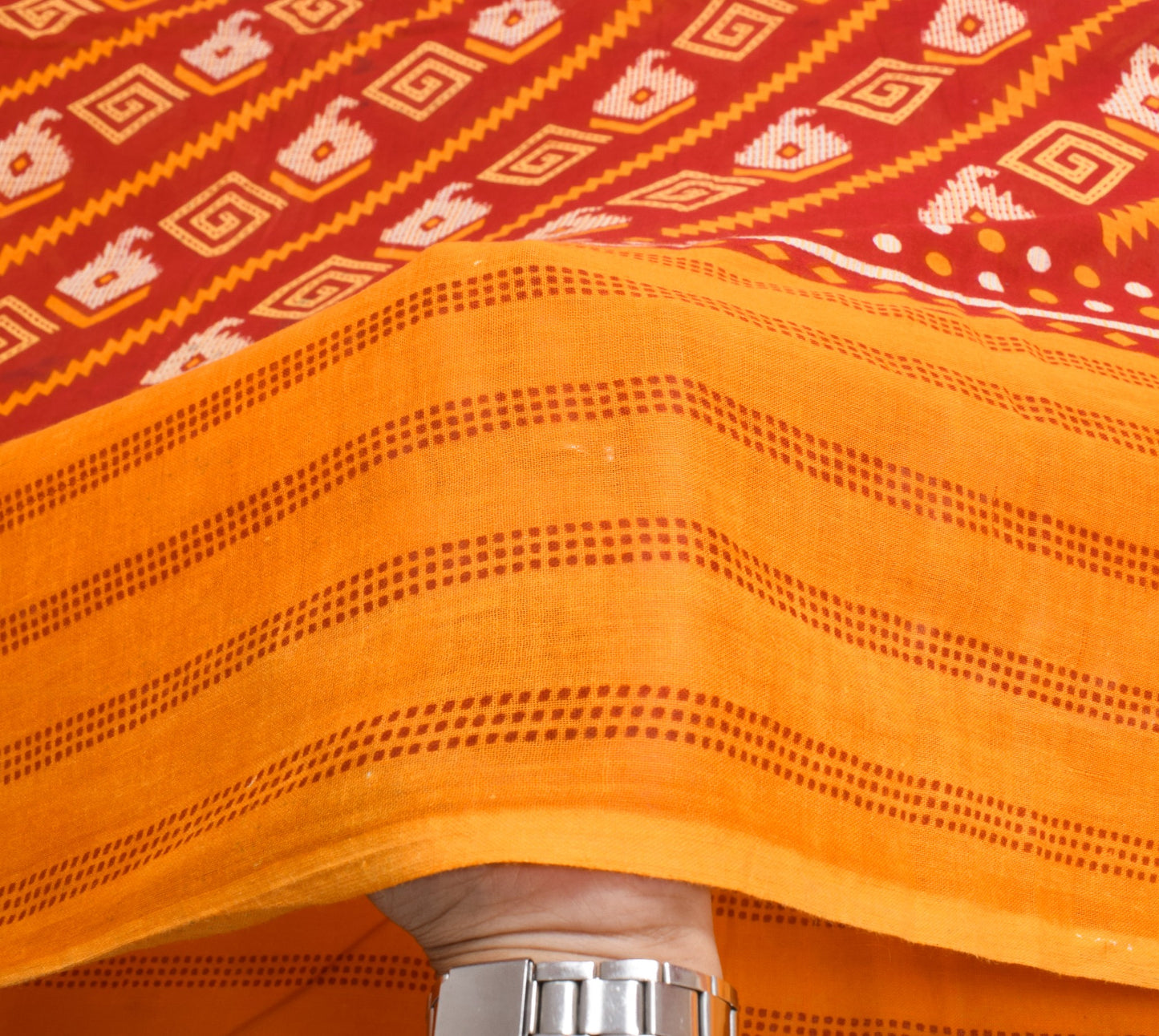 Sushila Vintage Red Orange Saree 100% Pure Cotton Printed Sari Soft Craft Fabric