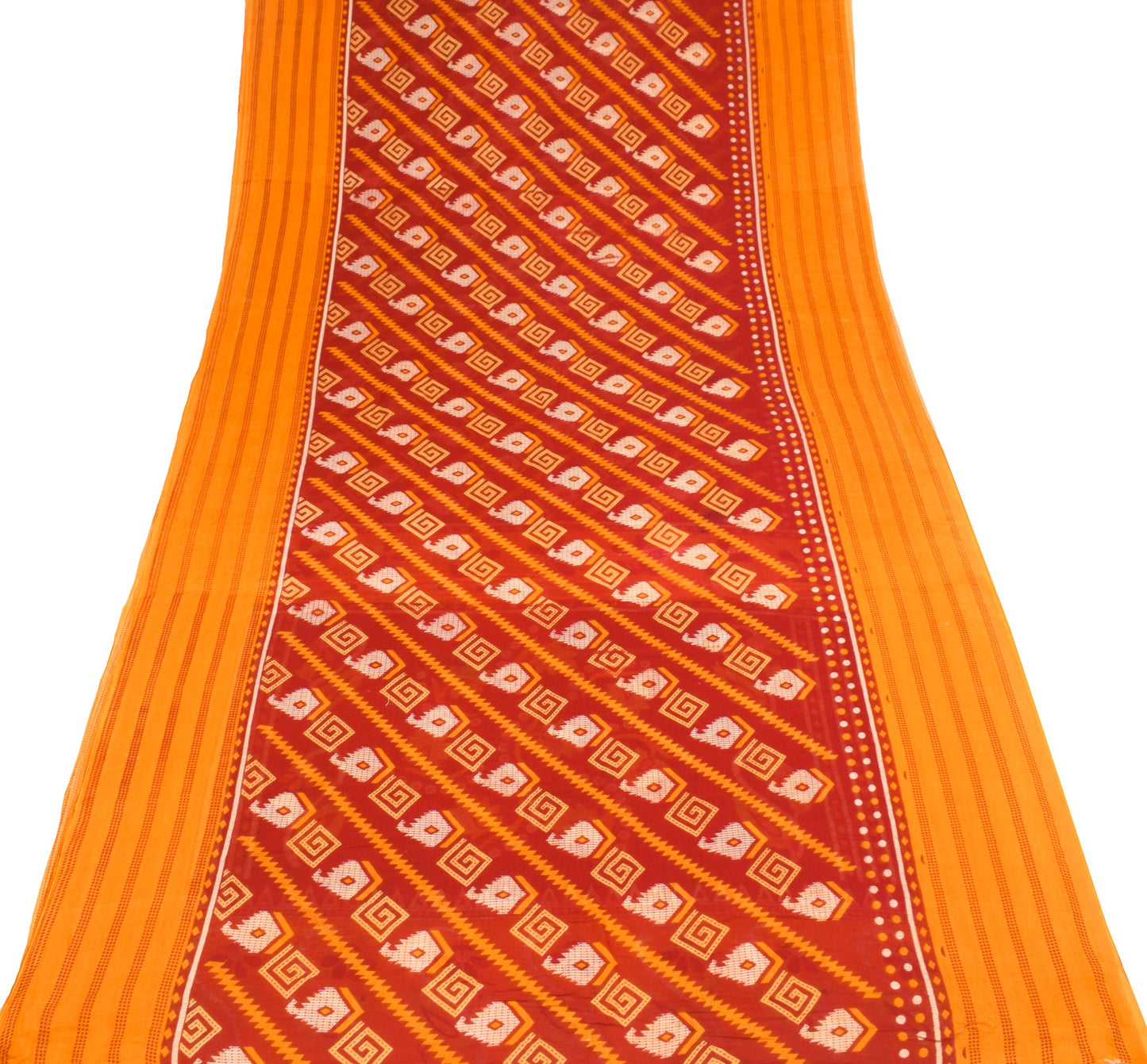 Sushila Vintage Red Orange Saree 100% Pure Cotton Printed Sari Soft Craft Fabric