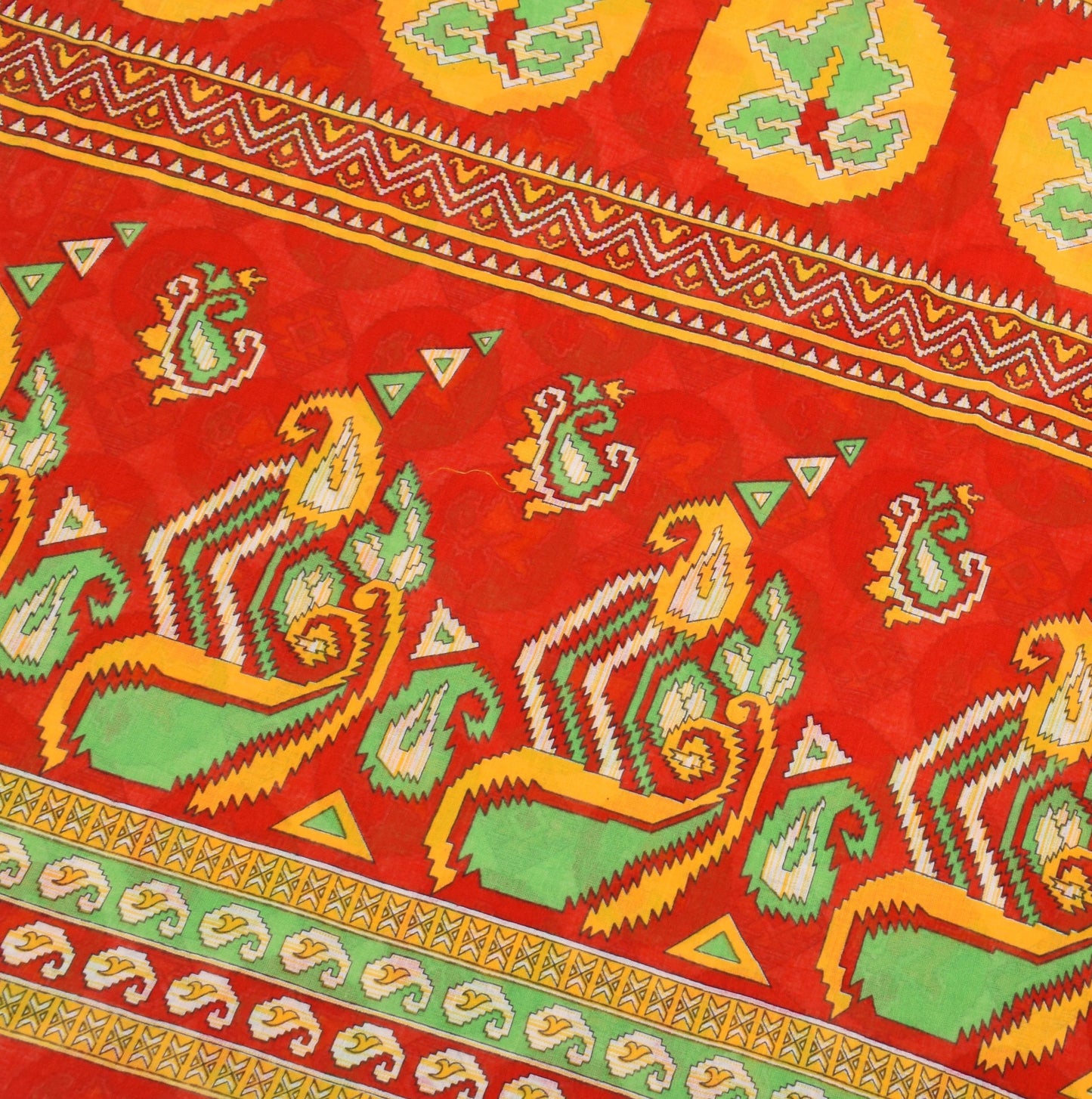 Sushila Vintage White Saree 100% Pure Cotton Printed Geometric Soft Craft Fabric