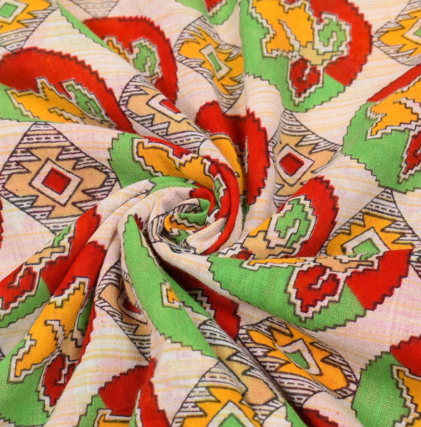 Sushila Vintage White Saree 100% Pure Cotton Printed Geometric Soft Craft Fabric