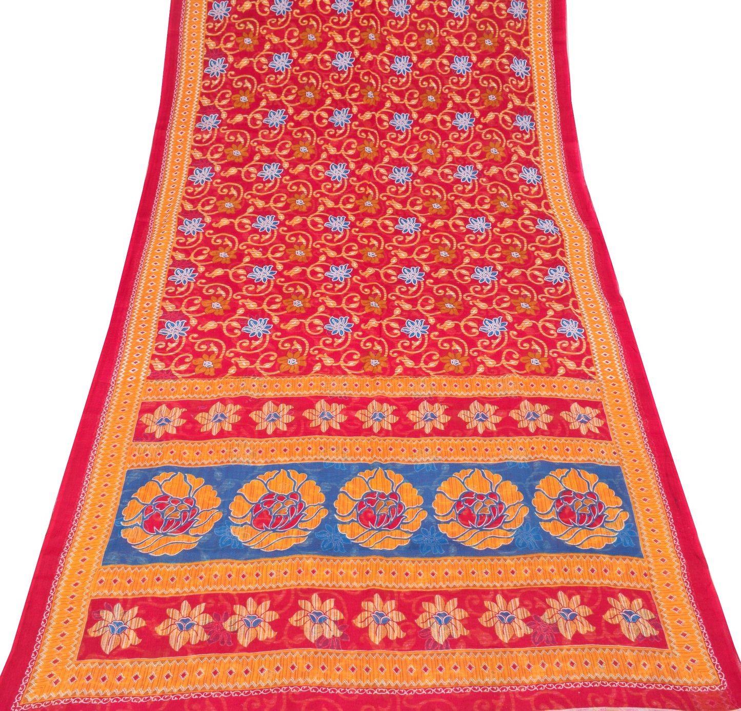 Sushila Vintage Saree 100% Pure Cotton Printed Floral Magenta Craft Dress Fabric