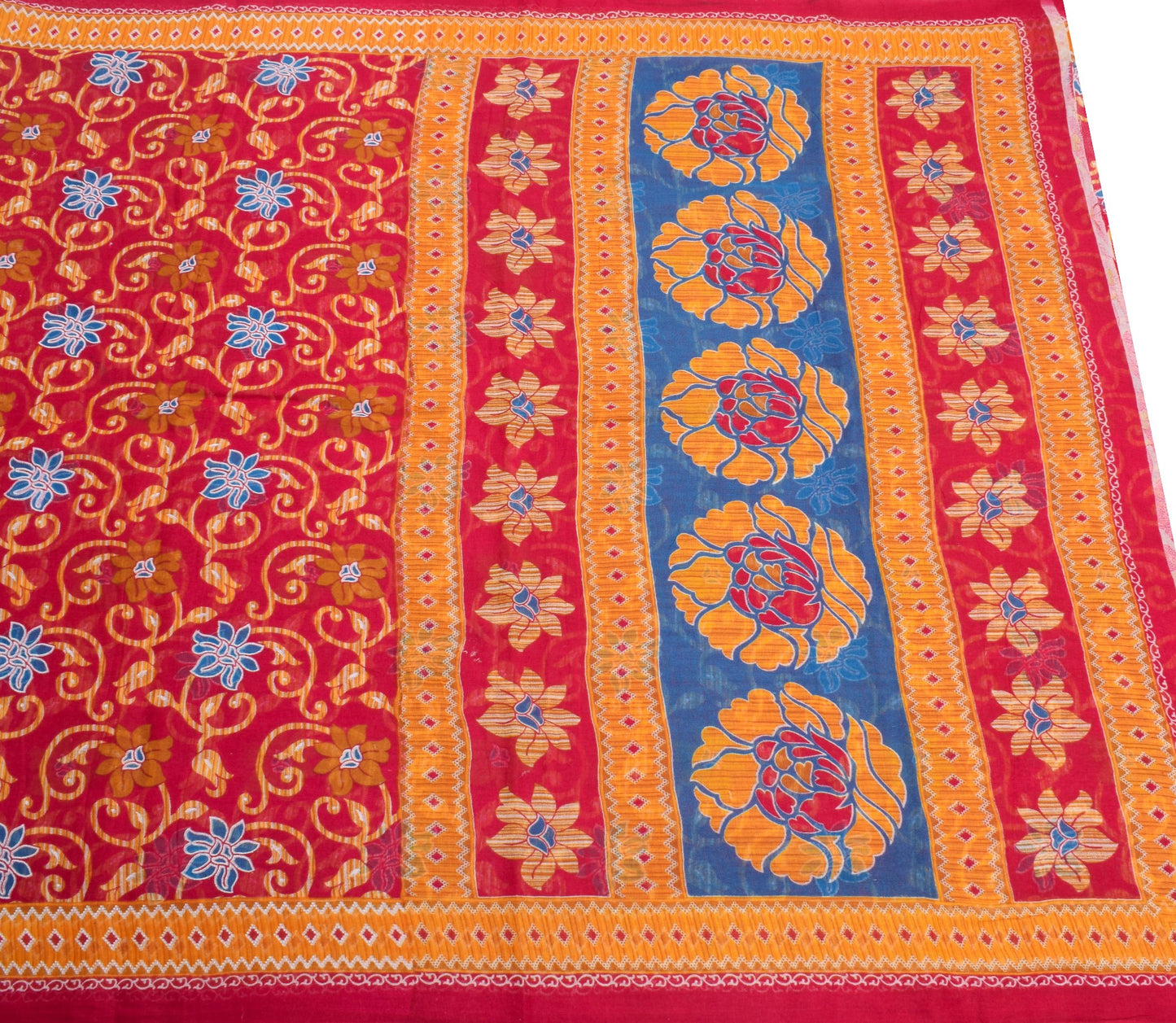 Sushila Vintage Saree 100% Pure Cotton Printed Floral Magenta Craft Dress Fabric