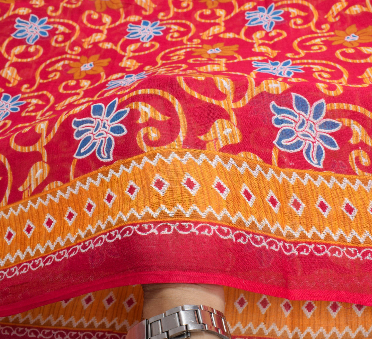 Sushila Vintage Saree 100% Pure Cotton Printed Floral Magenta Craft Dress Fabric