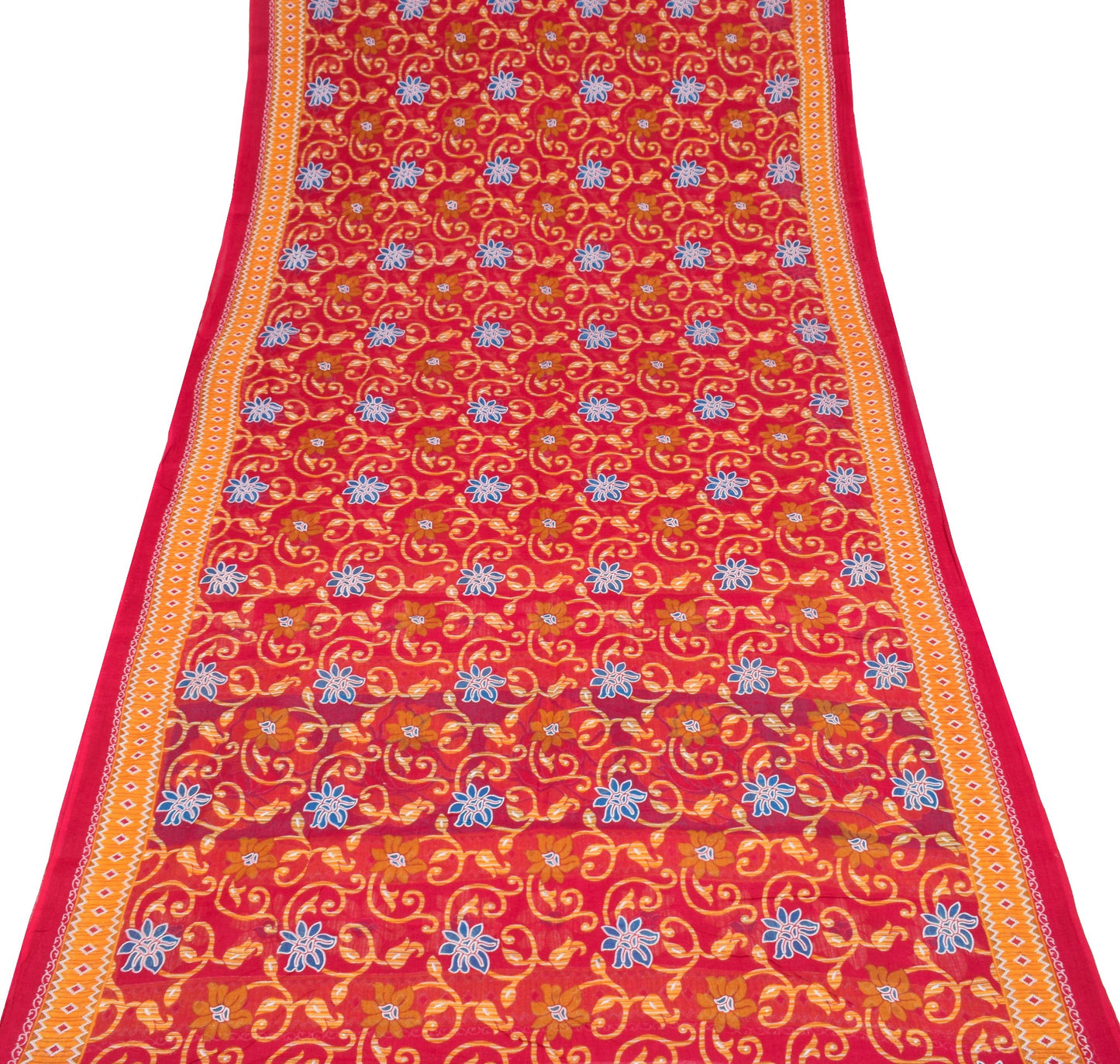 Sushila Vintage Saree 100% Pure Cotton Printed Floral Magenta Craft Dress Fabric