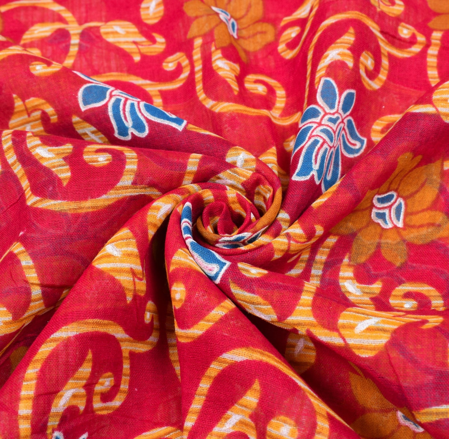 Sushila Vintage Saree 100% Pure Cotton Printed Floral Magenta Craft Dress Fabric