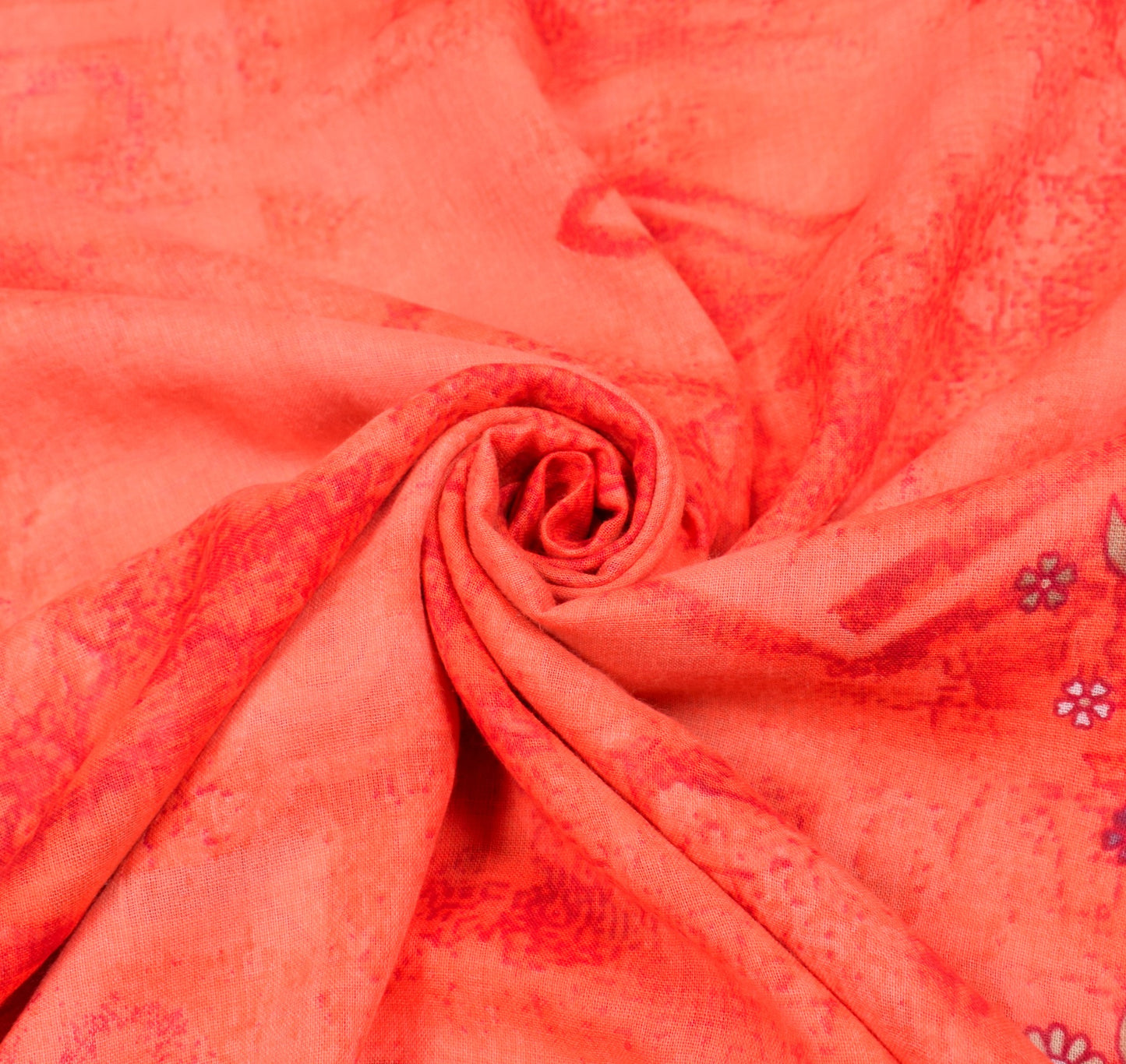 Sushila Vintage Dark Peach Saree Pure Cotton Printed Peacock Soft Craft Fabric