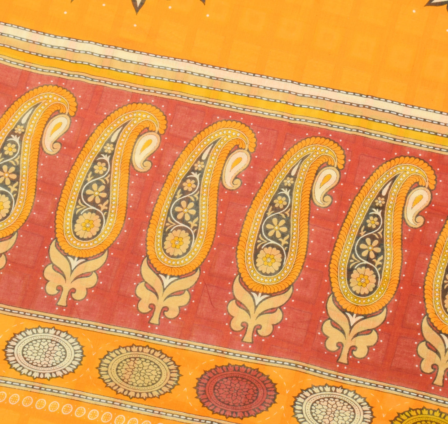 Sushila Vintage Geometric Yellow Saree 100%Pure Cotton Printed Soft Craft Fabric