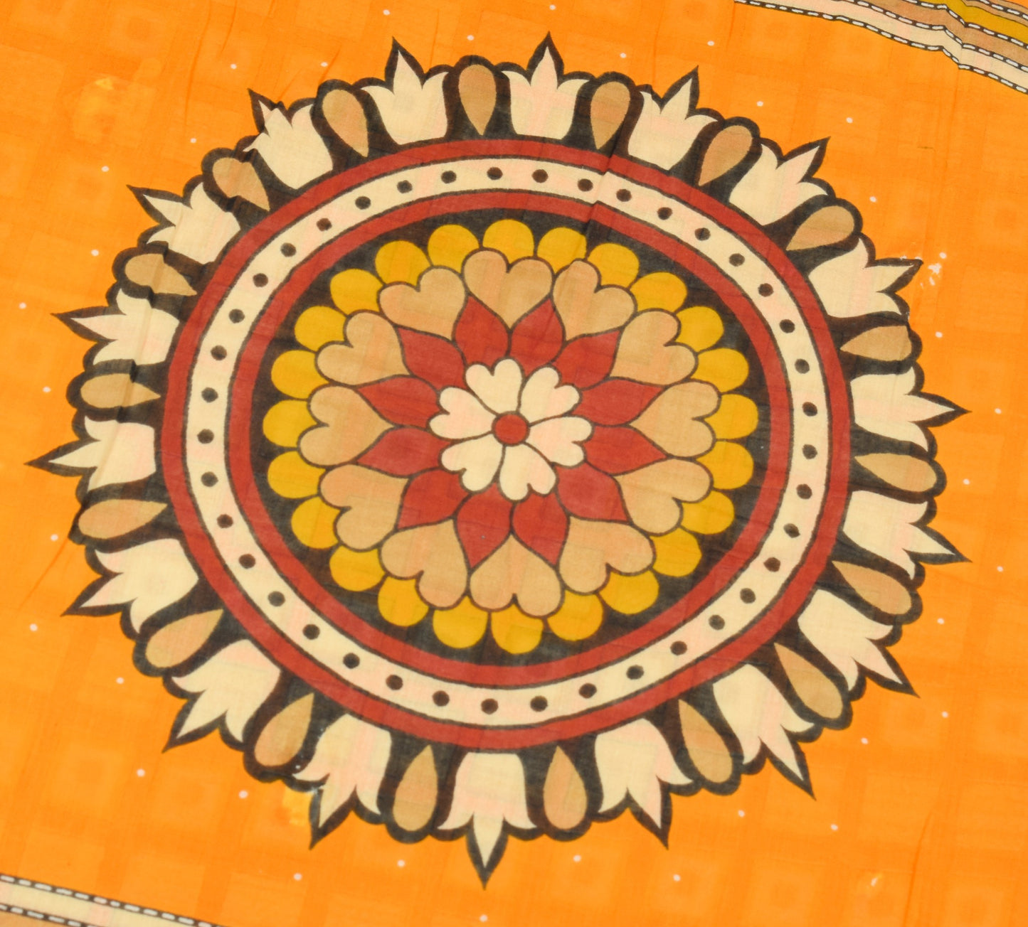 Sushila Vintage Geometric Yellow Saree 100%Pure Cotton Printed Soft Craft Fabric