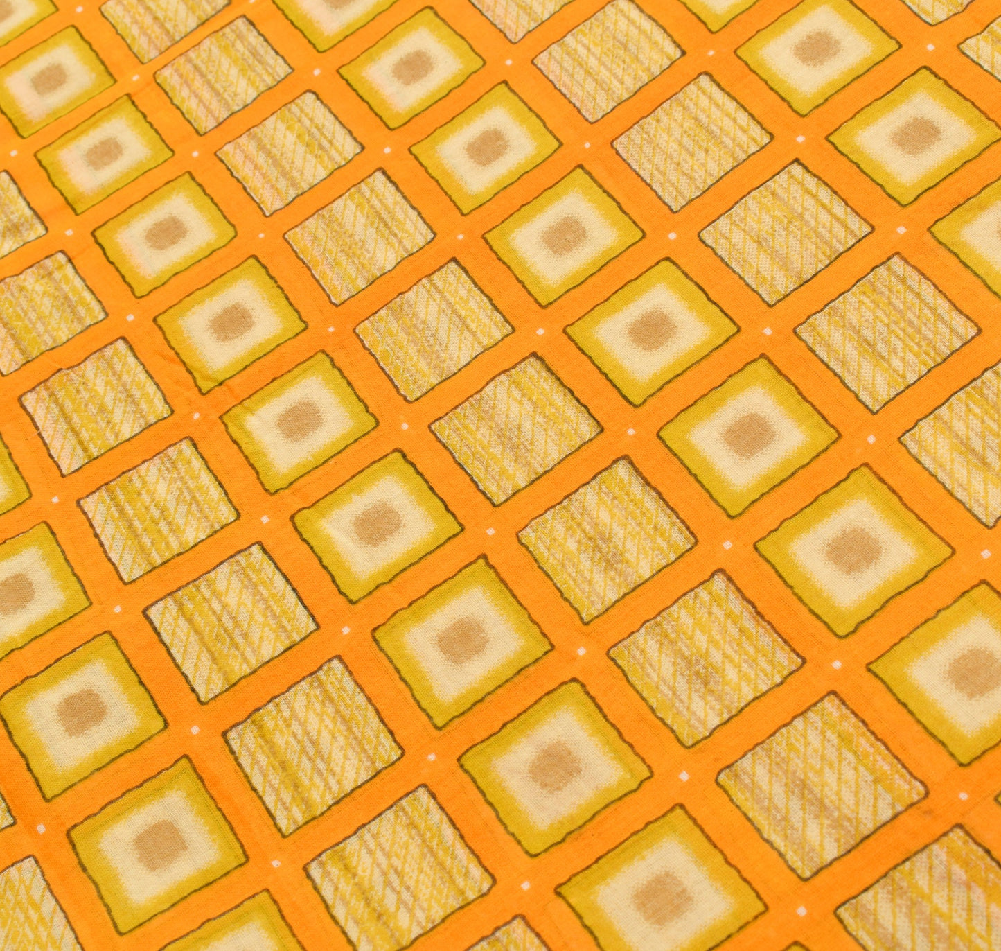 Sushila Vintage Geometric Yellow Saree 100%Pure Cotton Printed Soft Craft Fabric