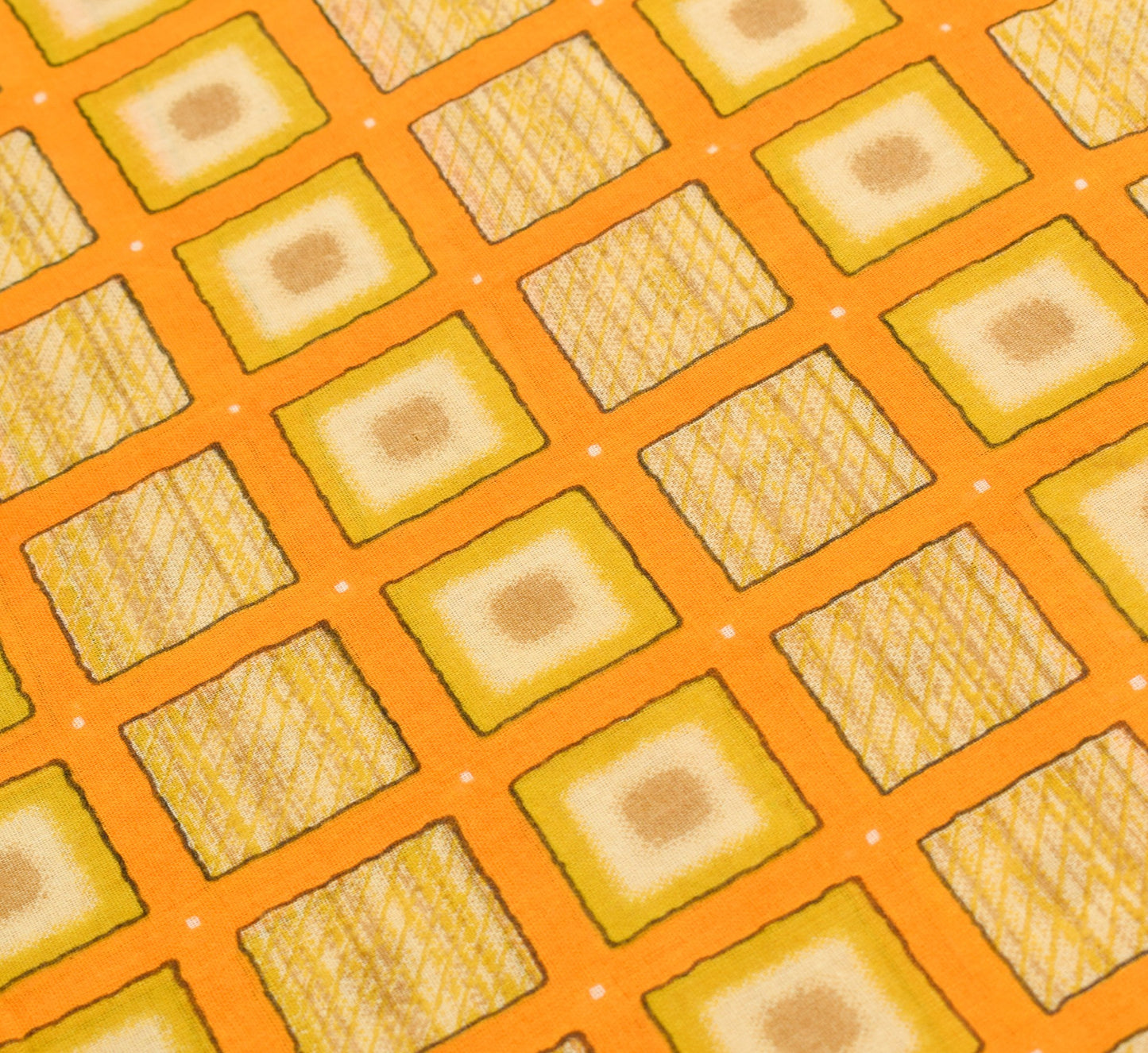 Sushila Vintage Geometric Yellow Saree 100%Pure Cotton Printed Soft Craft Fabric