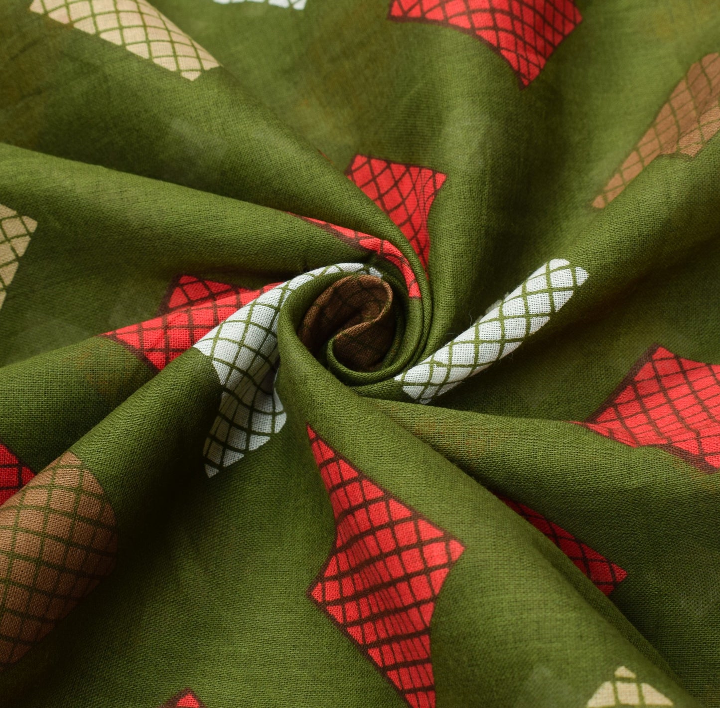 Sushila Vintage Green Geometric Saree 100% Pure Cotton Sari Printed Craft Fabric