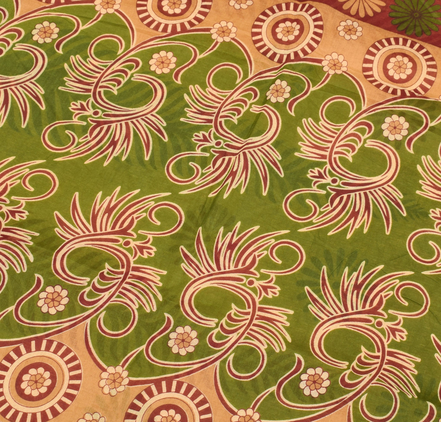 Sushila Vintage Cream Floral Saree Indian 100% Pure Cotton Printed Craft Fabric