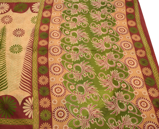 Sushila Vintage Cream Floral Saree Indian 100% Pure Cotton Printed Craft Fabric