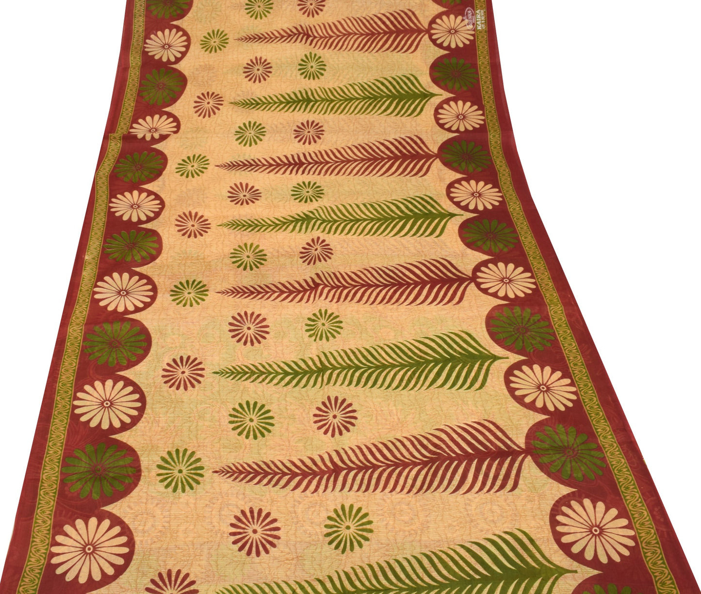 Sushila Vintage Cream Floral Saree Indian 100% Pure Cotton Printed Craft Fabric