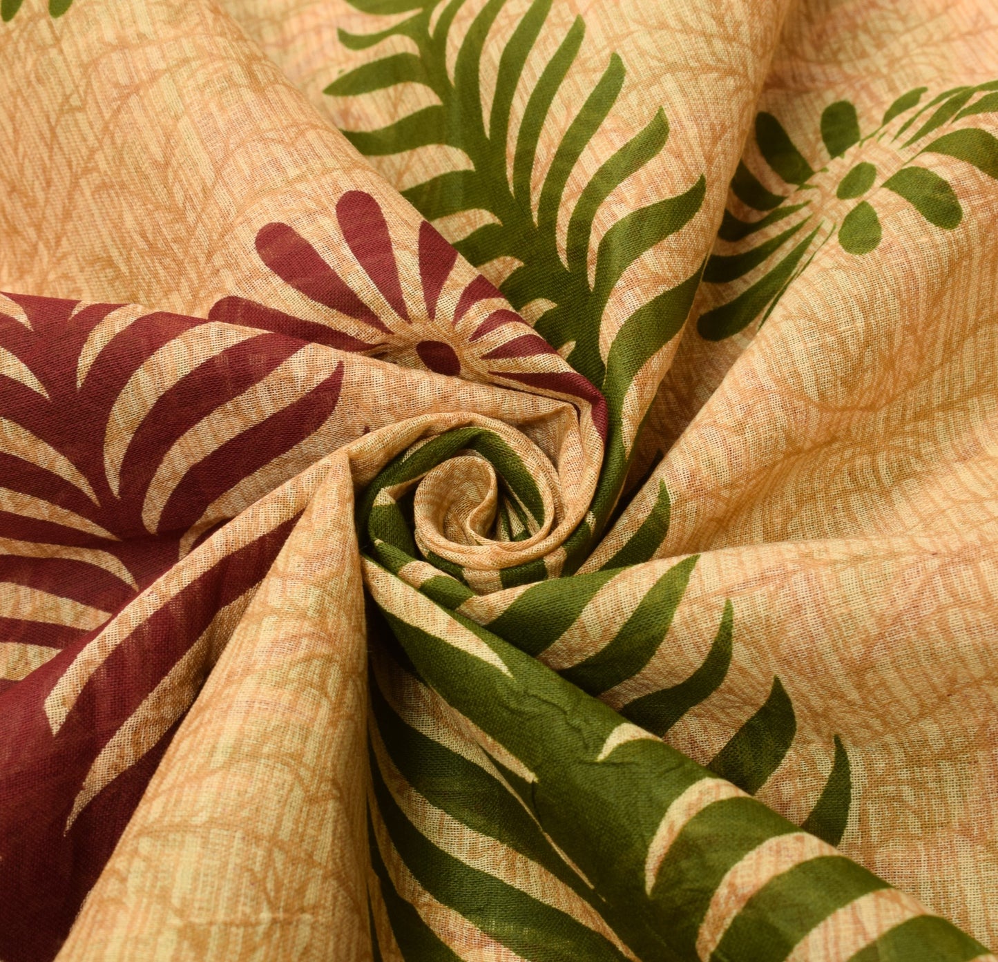 Sushila Vintage Cream Floral Saree Indian 100% Pure Cotton Printed Craft Fabric