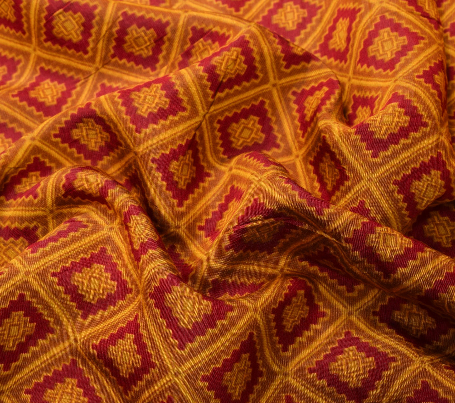 Sushila Vintage Brown Saree Pure Cotton Silk Printed Geometric Soft Craft Fabric