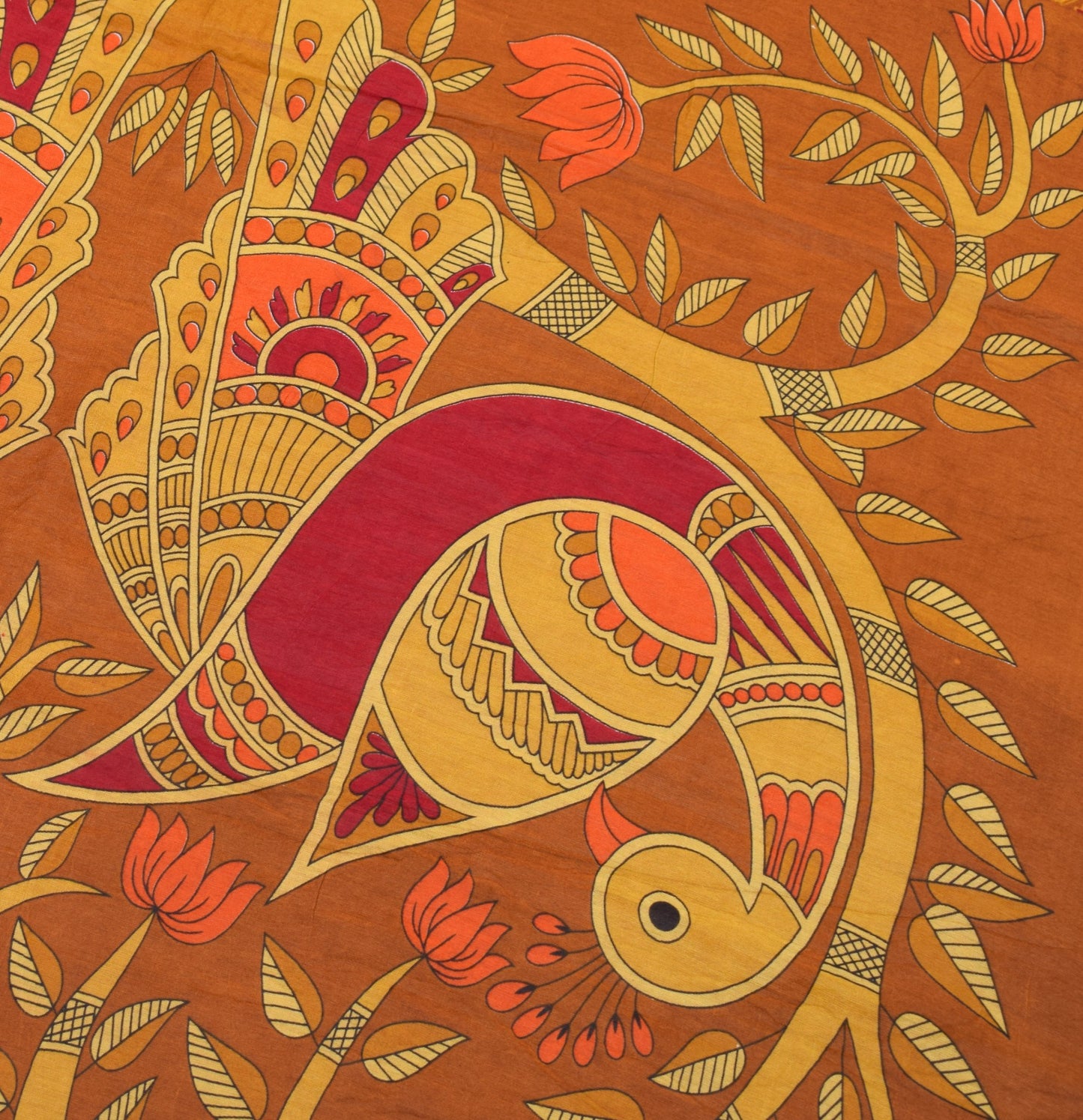 Sushila Vintage Brown Saree Pure Cotton Silk Printed Geometric Soft Craft Fabric