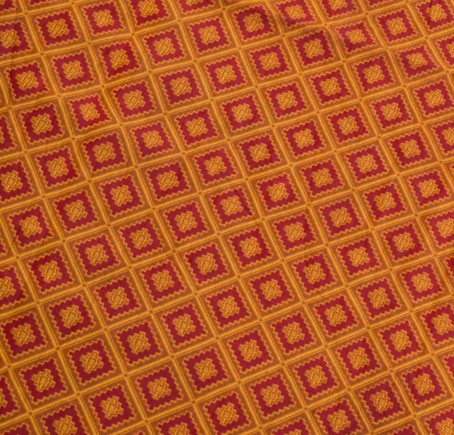 Sushila Vintage Brown Saree Pure Cotton Silk Printed Geometric Soft Craft Fabric