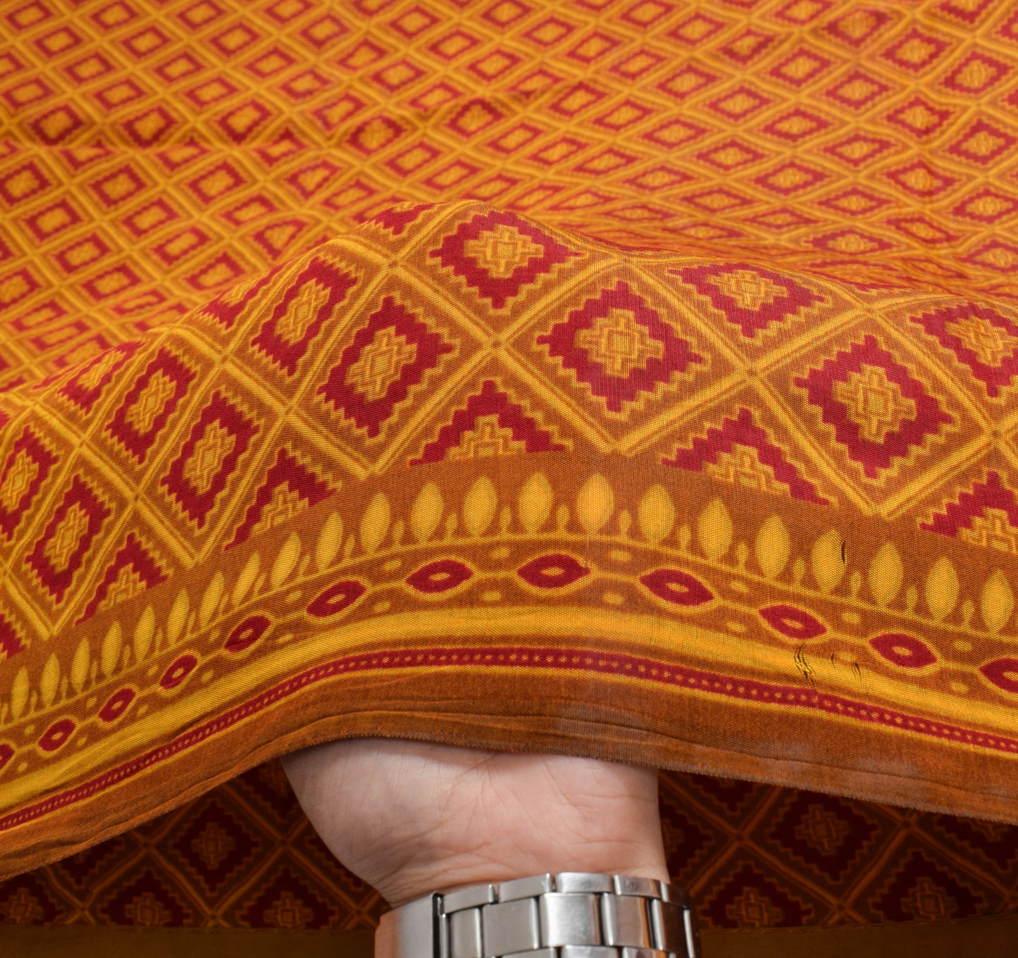 Sushila Vintage Brown Saree Pure Cotton Silk Printed Geometric Soft Craft Fabric