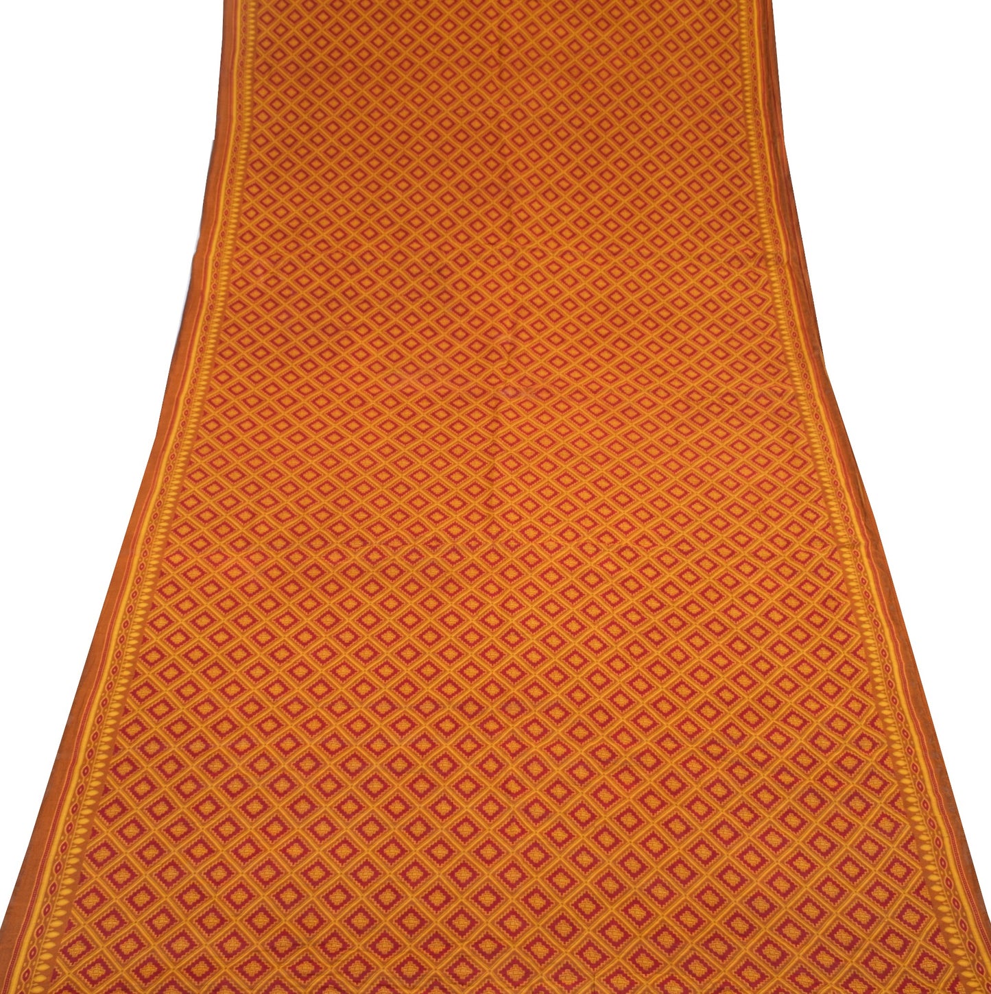 Sushila Vintage Brown Saree Pure Cotton Silk Printed Geometric Soft Craft Fabric