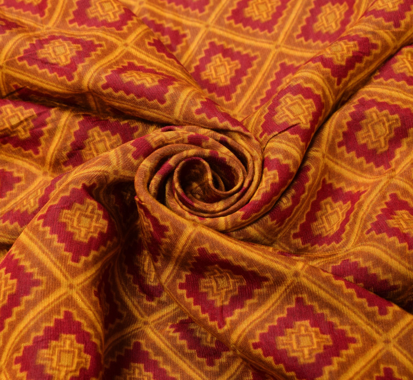 Sushila Vintage Brown Saree Pure Cotton Silk Printed Geometric Soft Craft Fabric