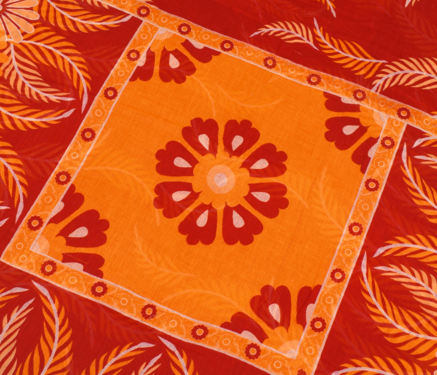 Sushila Vintage Red Orange Saree Pure Cotton Printed Soft Craft Floral Fabric