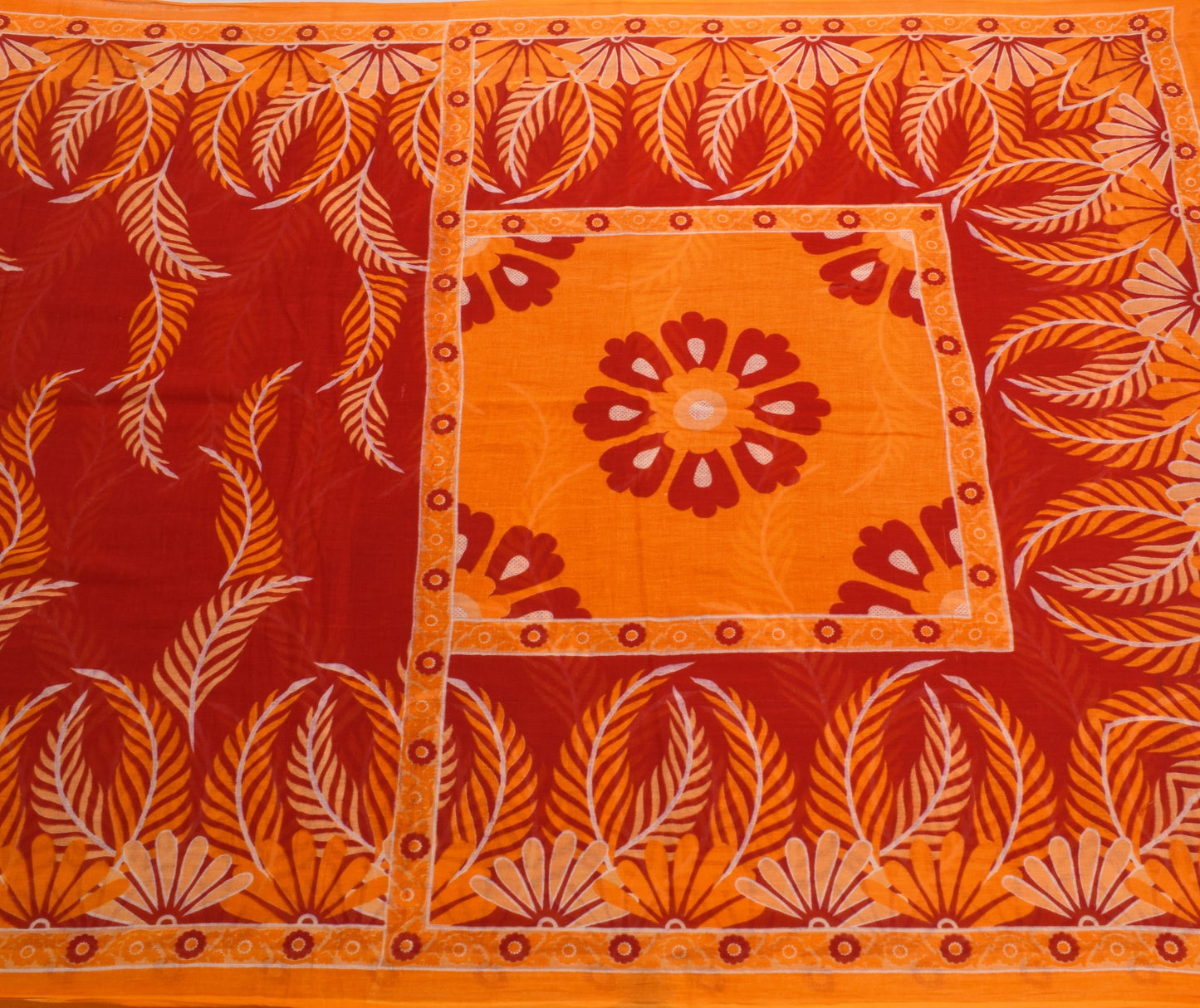Sushila Vintage Red Orange Saree Pure Cotton Printed Soft Craft Floral Fabric