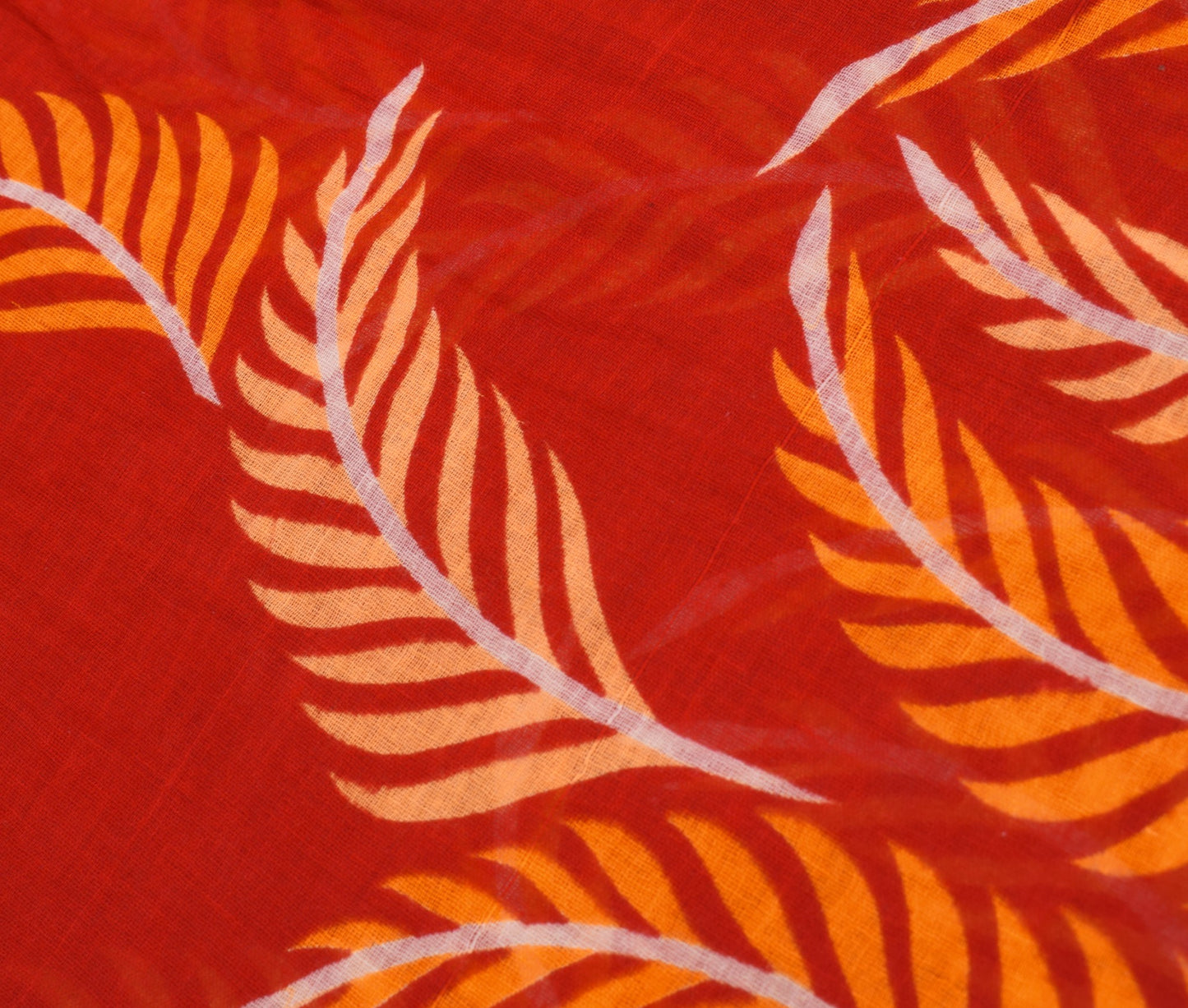 Sushila Vintage Red Orange Saree Pure Cotton Printed Soft Craft Floral Fabric