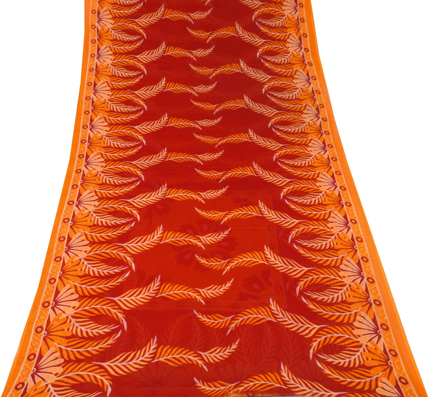 Sushila Vintage Red Orange Saree Pure Cotton Printed Soft Craft Floral Fabric