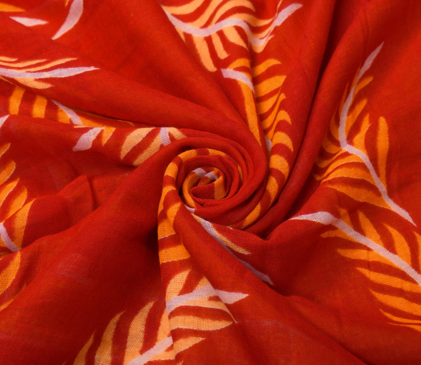 Sushila Vintage Red Orange Saree Pure Cotton Printed Soft Craft Floral Fabric