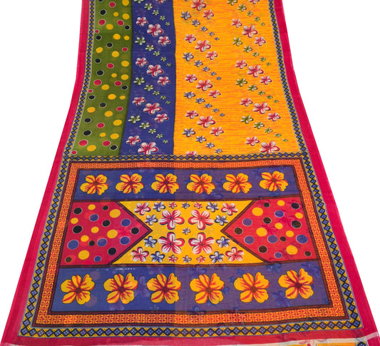 Sushila Vintage Pure Cotton Saree Multi-Color Floral Printed Soft Craft Fabric