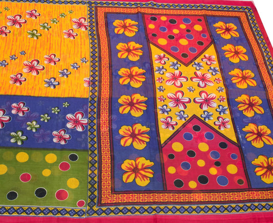 Sushila Vintage Pure Cotton Saree Multi-Color Floral Printed Soft Craft Fabric