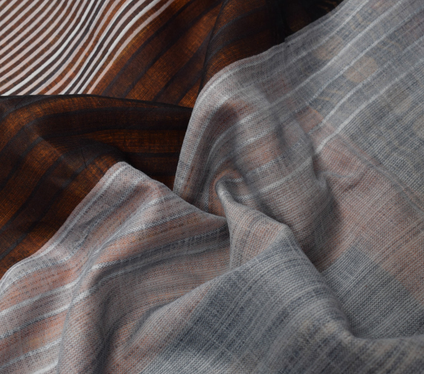 Sushila Vintage Gray Stripes Saree 100% Pure Cotton Printed Indian Craft Fabric