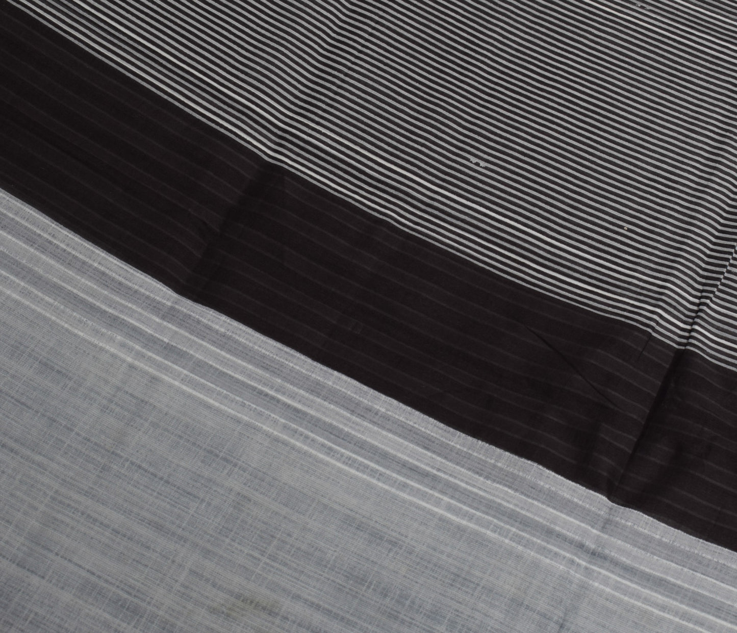 Sushila Vintage Gray Stripes Saree 100% Pure Cotton Printed Indian Craft Fabric