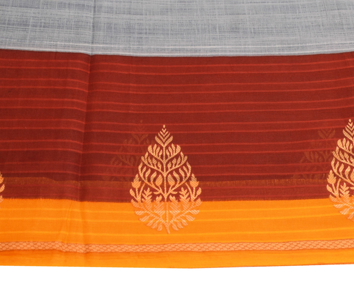 Sushila Vintage Gray Stripes Saree 100% Pure Cotton Printed Indian Craft Fabric