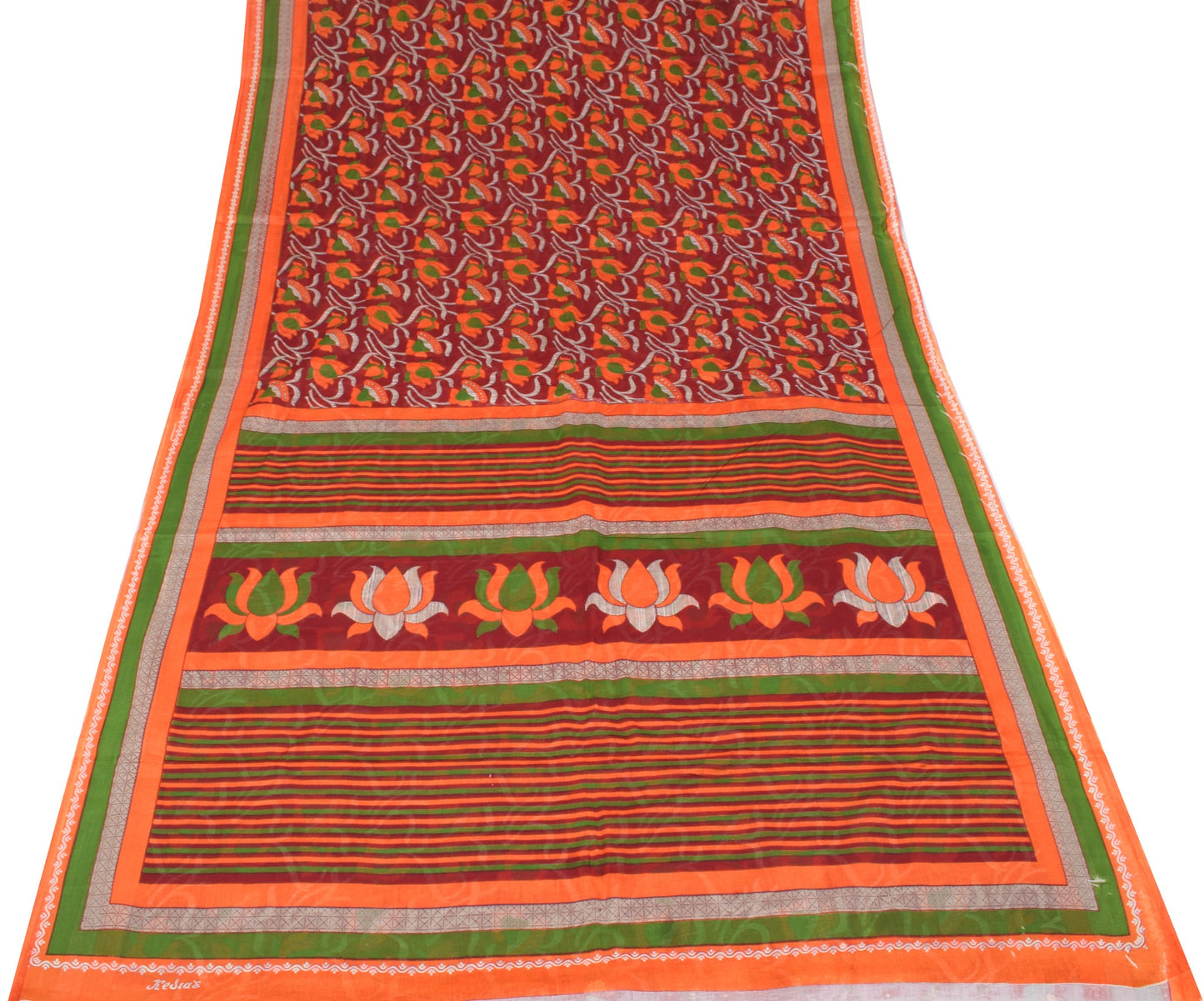 Sushila Vintage Floral Saree 100% Pure Cotton Printed Maroon Sari Craft Fabric