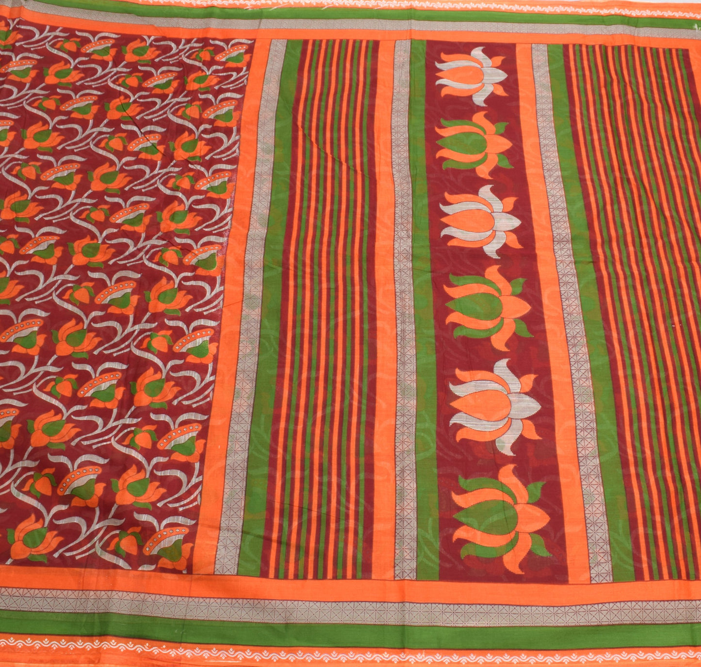 Sushila Vintage Floral Saree 100% Pure Cotton Printed Maroon Sari Craft Fabric