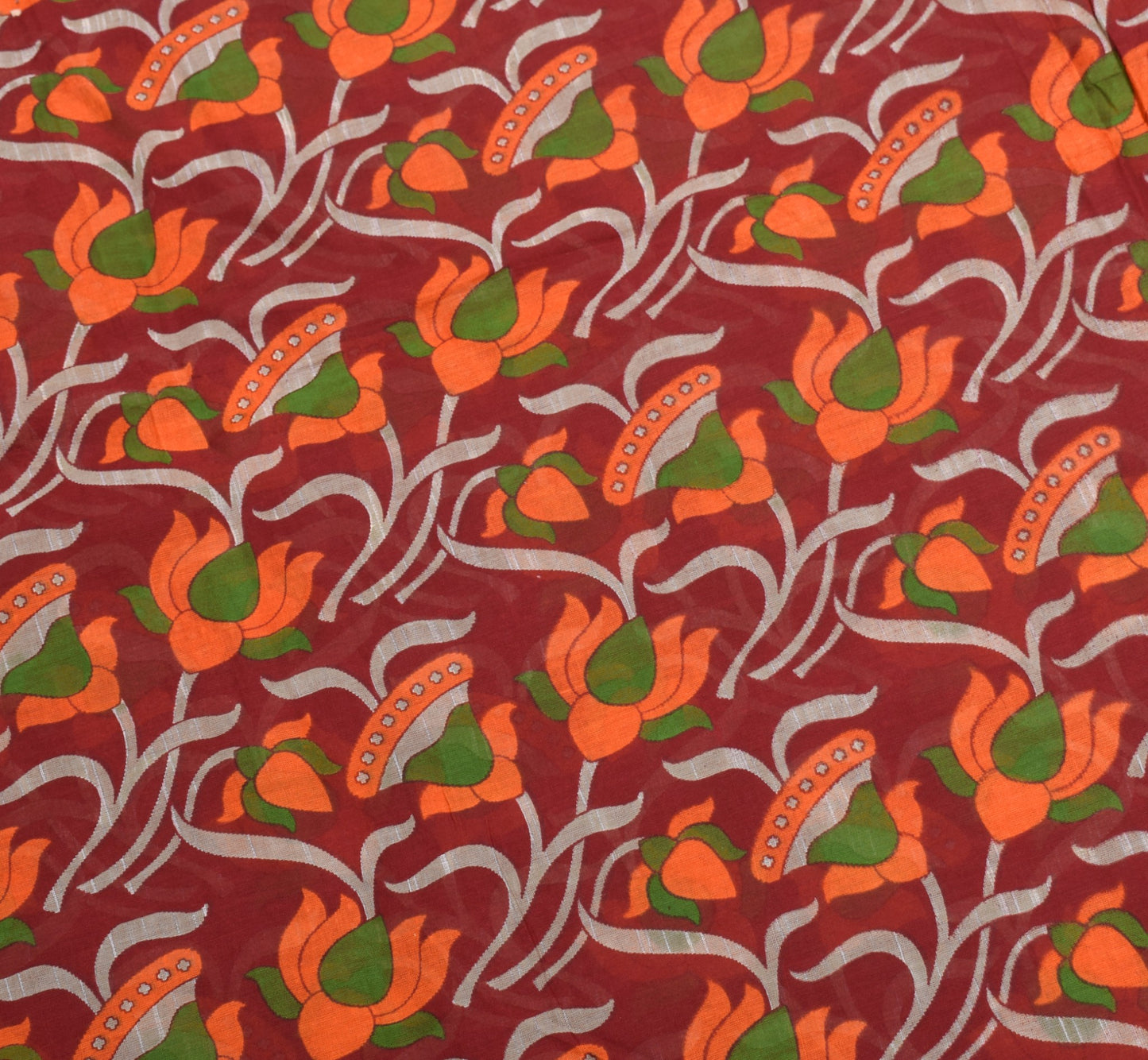 Sushila Vintage Floral Saree 100% Pure Cotton Printed Maroon Sari Craft Fabric