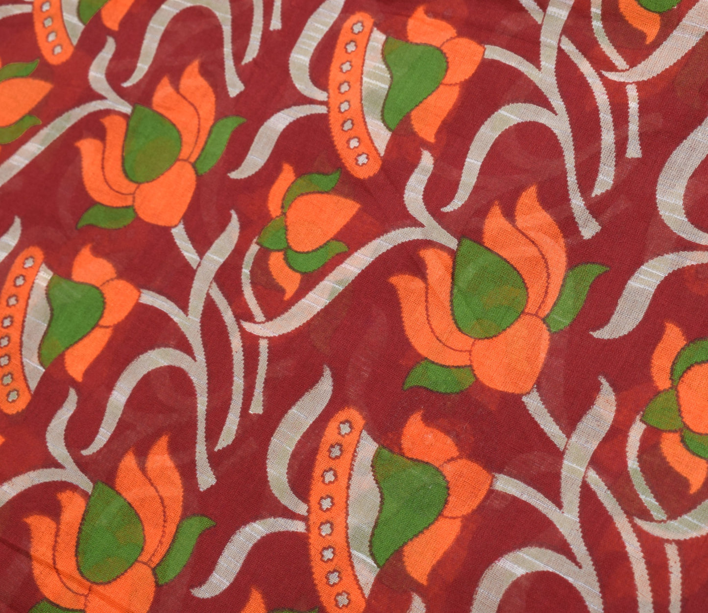 Sushila Vintage Floral Saree 100% Pure Cotton Printed Maroon Sari Craft Fabric