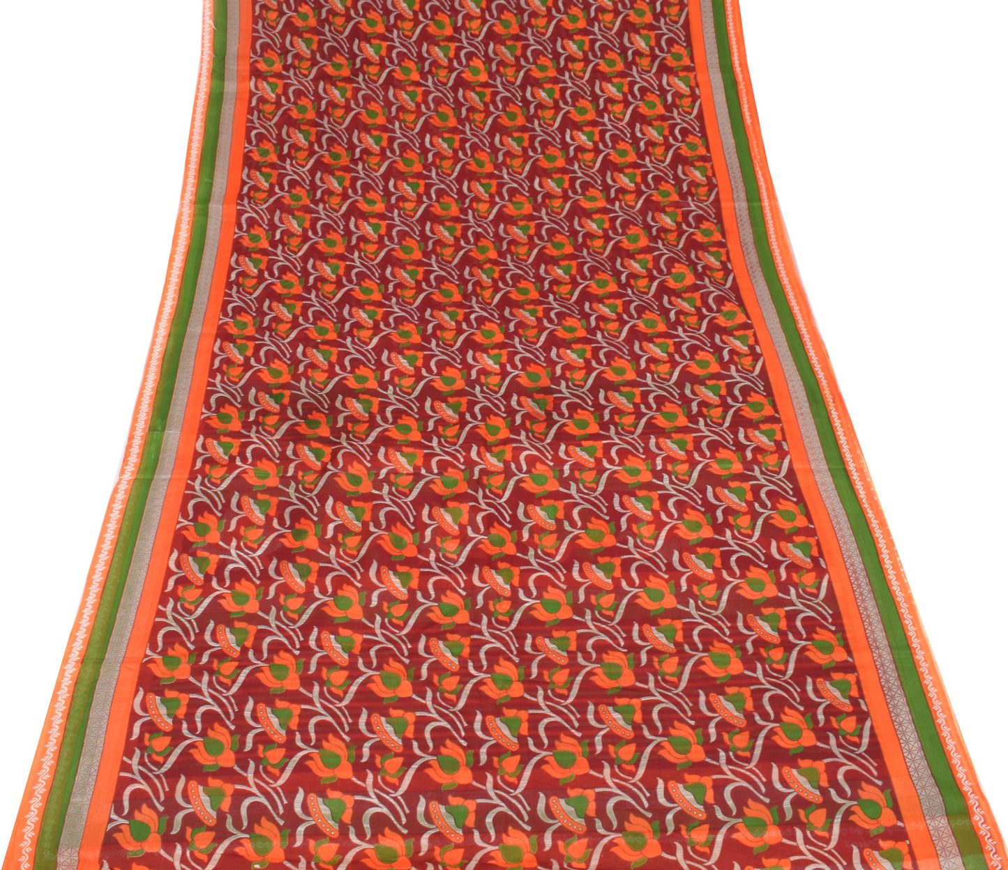 Sushila Vintage Floral Saree 100% Pure Cotton Printed Maroon Sari Craft Fabric