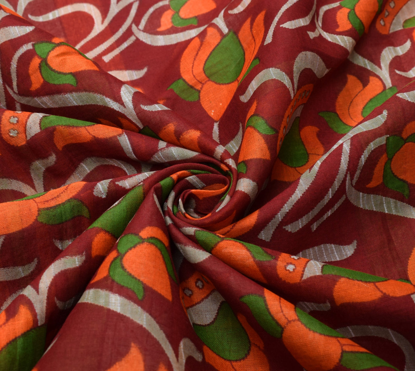 Sushila Vintage Floral Saree 100% Pure Cotton Printed Maroon Sari Craft Fabric